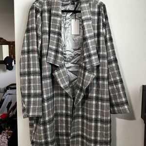 Plaid Open Front Coat